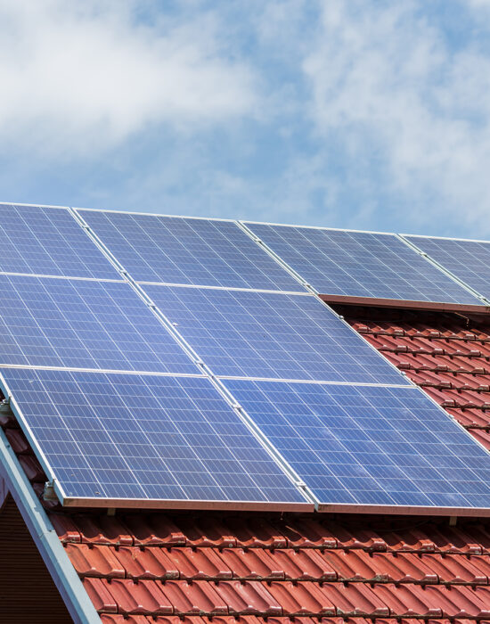 Solar panels at the top of a family house